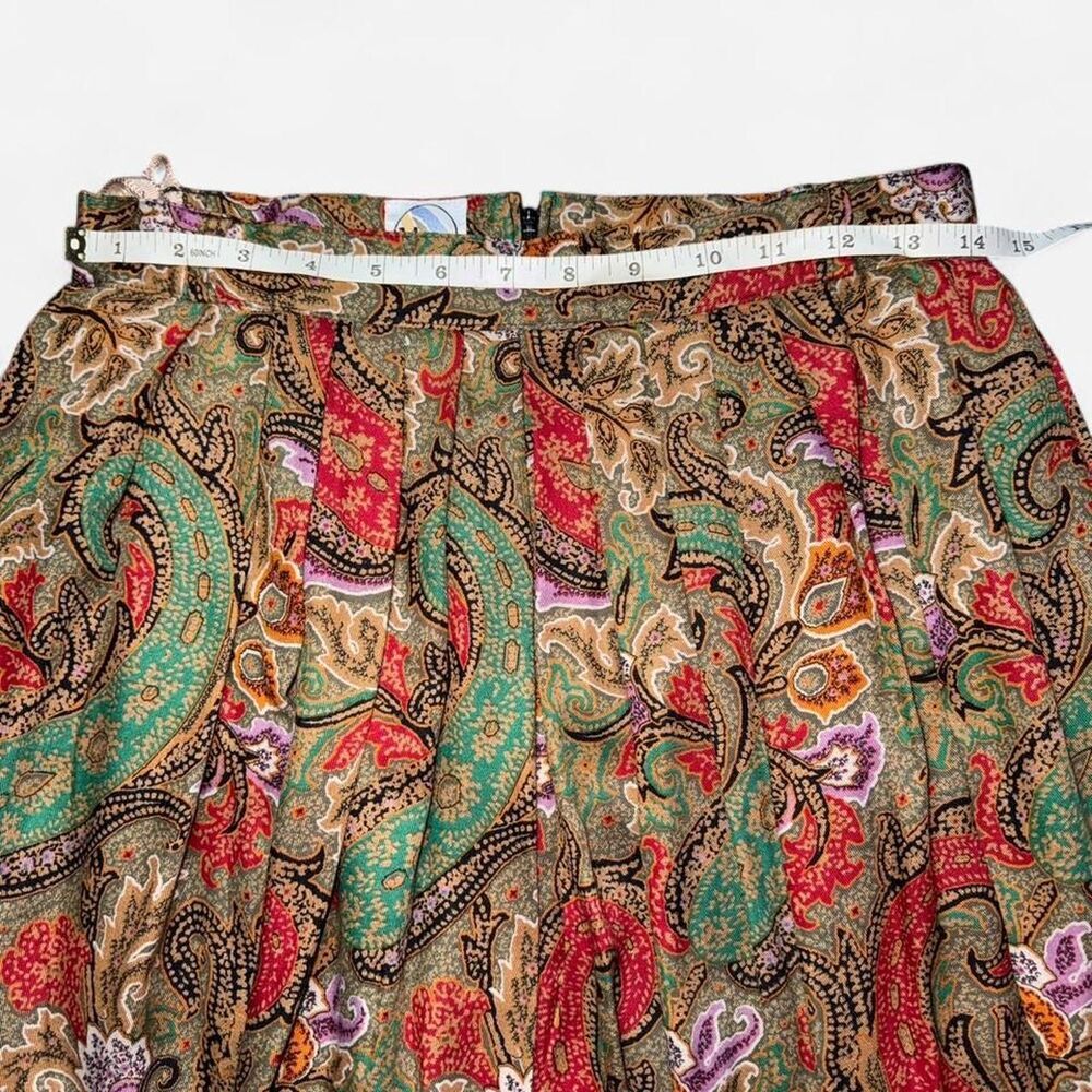 Vintage Miss Astor Paisley Pleated Midi Skirt in Red, Tan, and Green Muted Tones - Picture 2 of 6